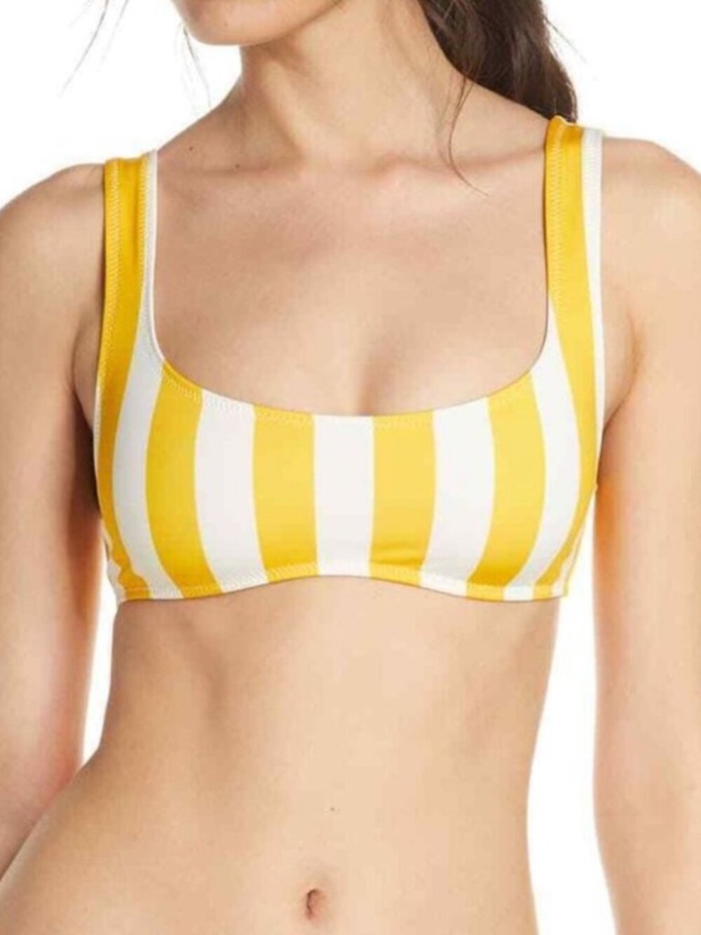 Solid & Striped Bikini Top - Yellow & White Stripe (Size L)